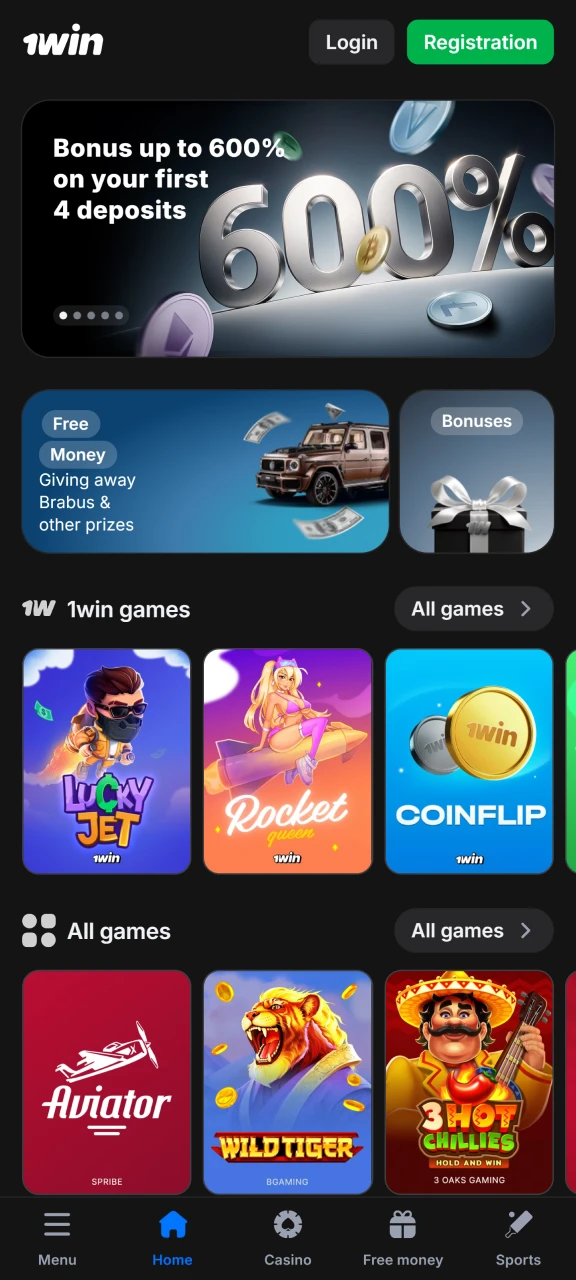 Open the 1win Official Website on Android.