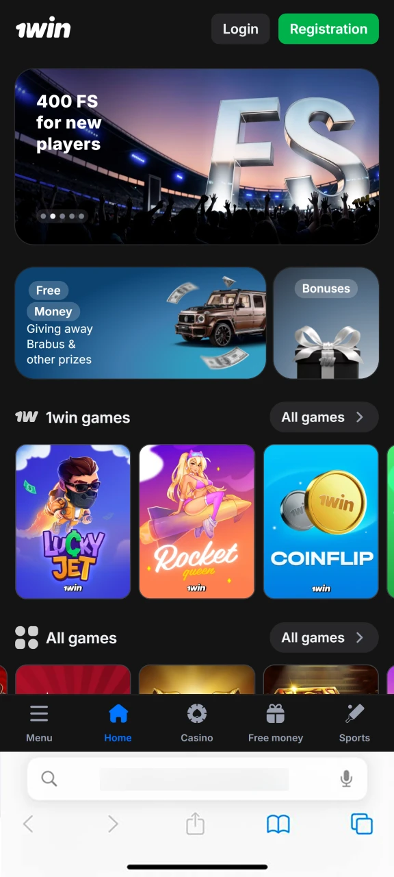 Launch Safari on the iOS device and visit the official 1Win website.