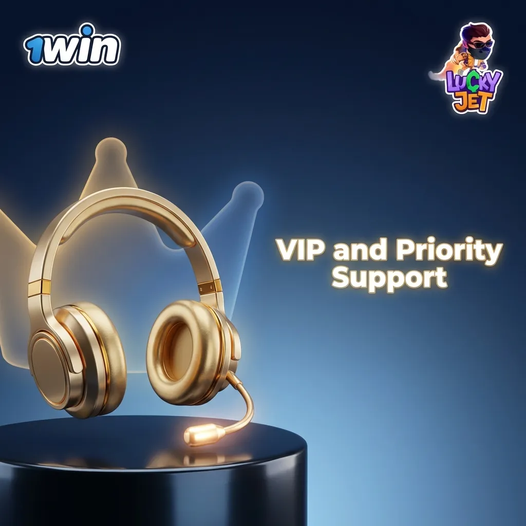 Illustration of a VIP player receiving priority customer support via chat, phone, and email from a dedicated 1win team