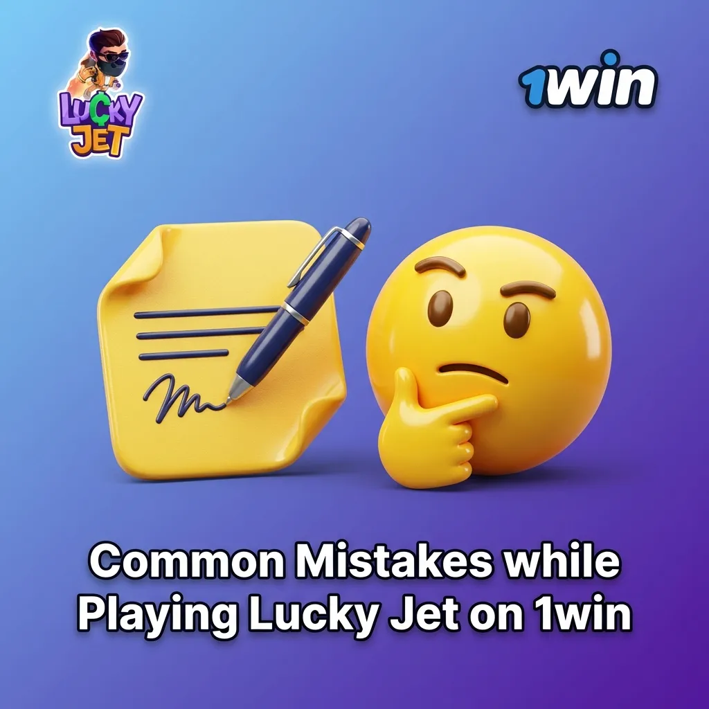 Infographic titled “Common Mistakes while Playing Lucky Jet on 1win” listing bankroll, tilt, multipliers, and strategy errors.