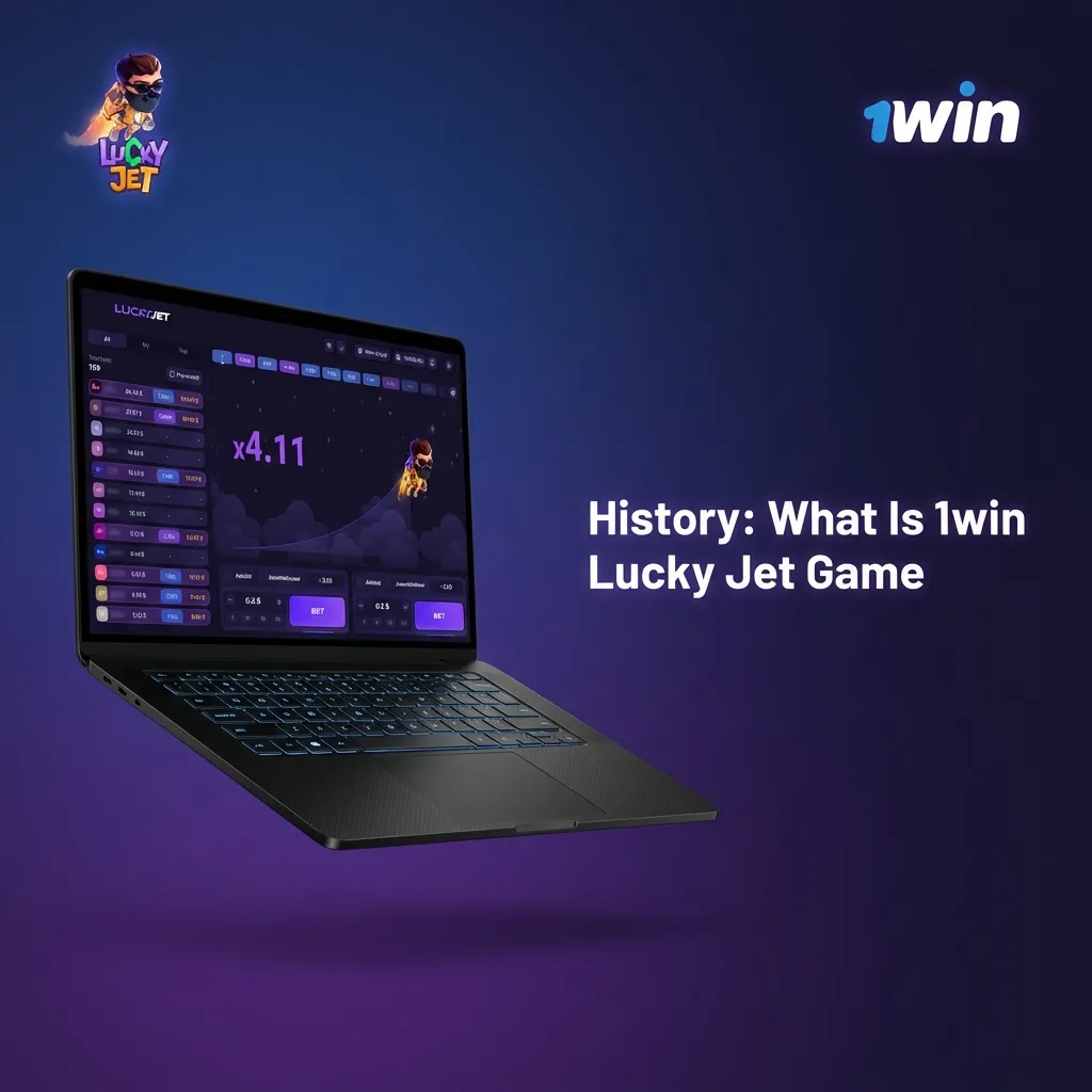 Cartoon-style 1win Lucky Jet crash game interface with jet taking off, rising multiplier, and betting options visible